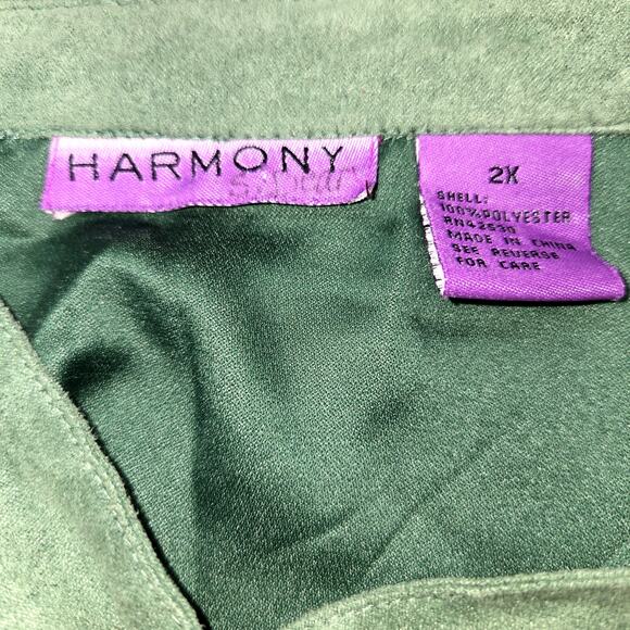 Harmony 2X Women's Shirt Blazer Green Top Button Down Plus Size 18W 20W 2XL XXL - Picture 2 of 4